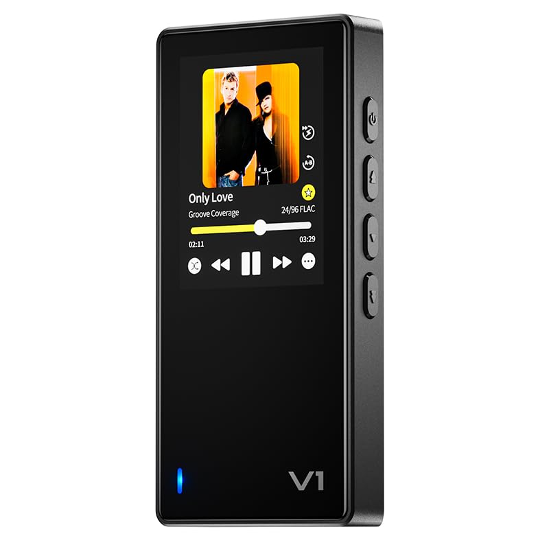 TempoTec Variations V1 Portable HiFi Music Player, Two-Way Bluetooth 5.1 Digital Audio Player with 4.4mm & 3.5mm Headphone Jacks and Black Back Clip