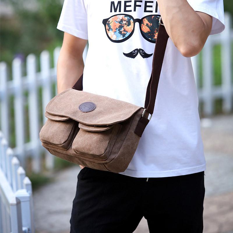 Retro Mens Canvas Messenger Bag With Adjustable Strap For Business Travel