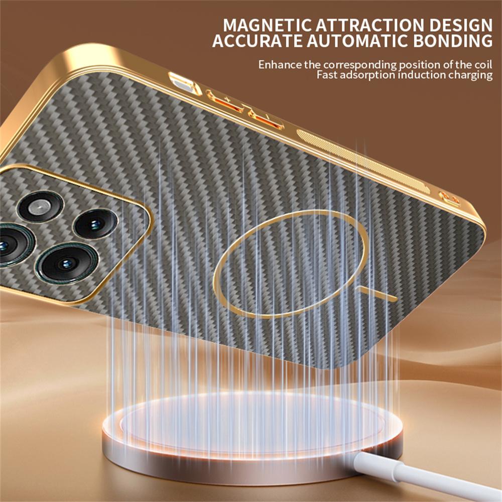 Dla Motorola Edge 50 5G Etui na telefon Teksturowane włókno węglowe Galwanizowana tylna pokrywa z TPU