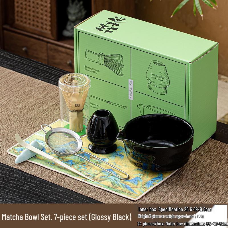Japanese Ceramic Matcha Bowl & Bamboo Whisk Tea Set - Song Dynasty Tea Ceremony Gift Box