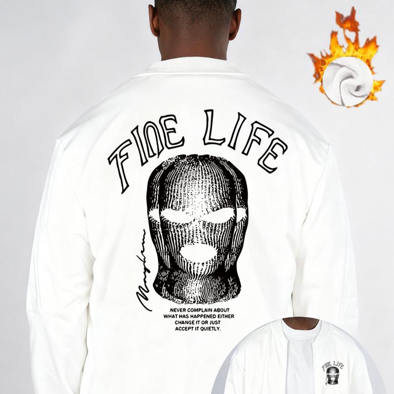 "FINE LIFE" Maske Fleecegefütterte Bomberjacke, Winddicht Strapazierfähig Warm, Lässiger Vielseitiger Mantel