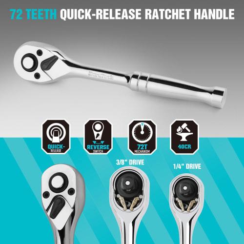 DURATECH 121-Piece Socket Wrench Set, Garage Tool Kit with 6.35mm and 9.5mm Drives, Ratchet Wrench, for Auto Repair, Car Maintenance, and DIY Tools, I