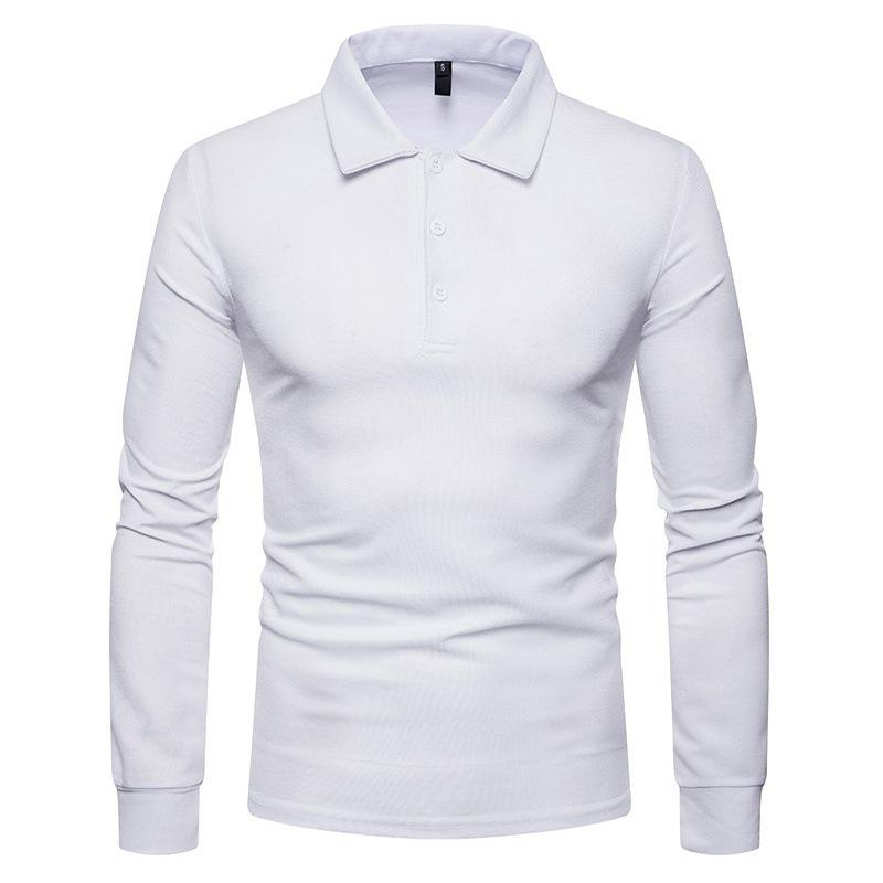 Podzim Zima Pánské Polo tričko Móda Jednobarevné Polo Neck Slim Fit Ležérní Tričko s dlouhým rukávem