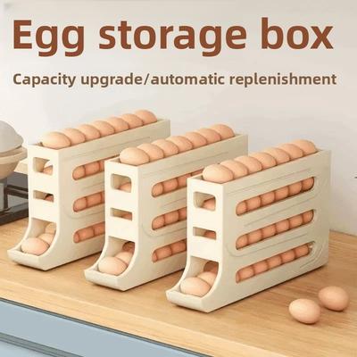 Practical Refrigerator Egg Storage Box 30 Grids Plastic Automatic Scrolling Egg Holder Homeuse Kitchen Space Saving Egg Carton