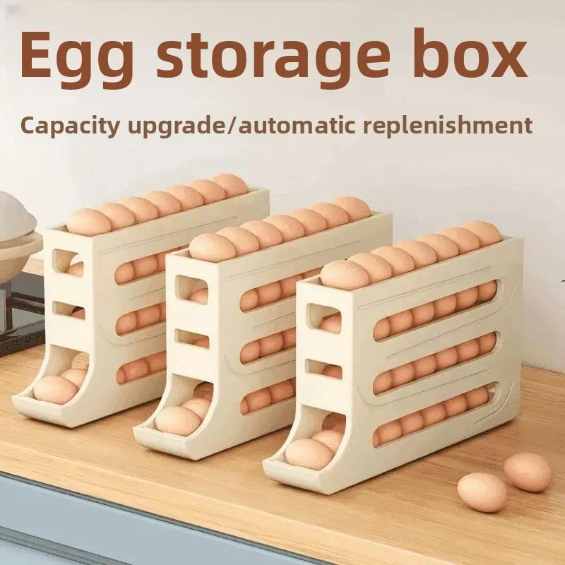 Practical Refrigerator Egg Storage Box 30 Grids Plastic Automatic Scrolling Egg Holder Homeuse Kitchen Space Saving Egg Carton