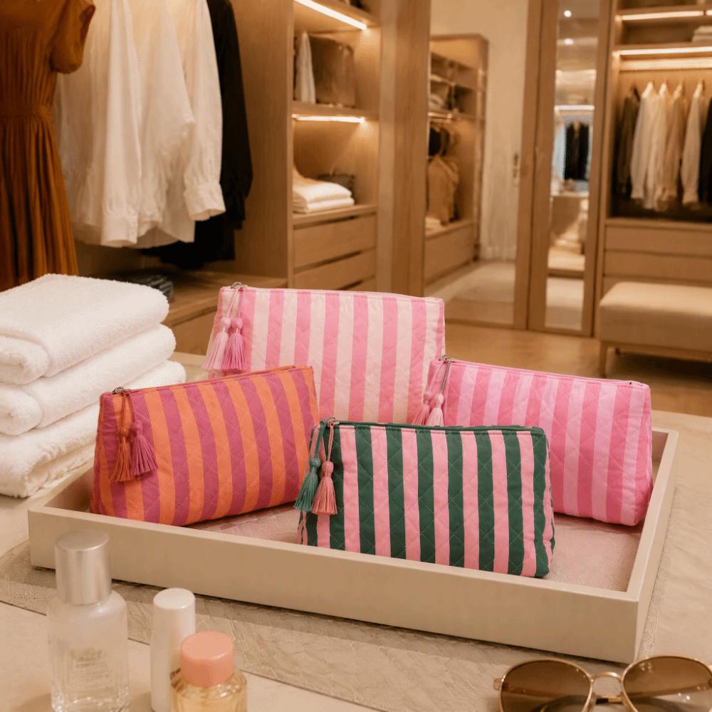 Large Capacity Toiletry Pouch Striped Makeup Organizer Reusable Storage Bag  Women