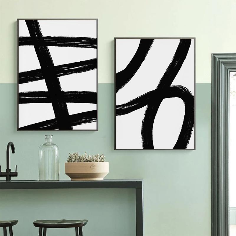 Neutral Geometric Circle Abstract Boho Black Brush Strokes Line Art Poster Print Canvas Painting Minimalist Wall Room Home Decor