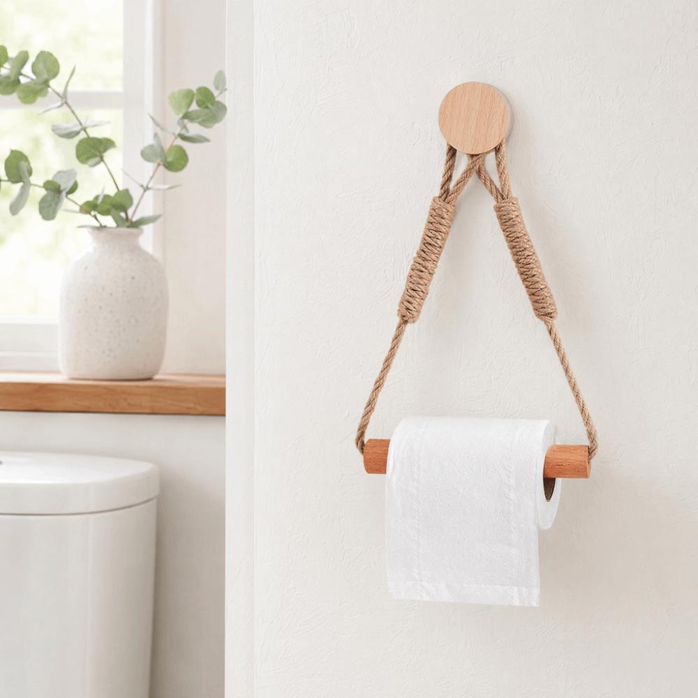 Wall Mounted Toilet Paper Holder Wood  Rope Towel Rack Toilet Roll Holder  Bathroom Kitchen Brdroom