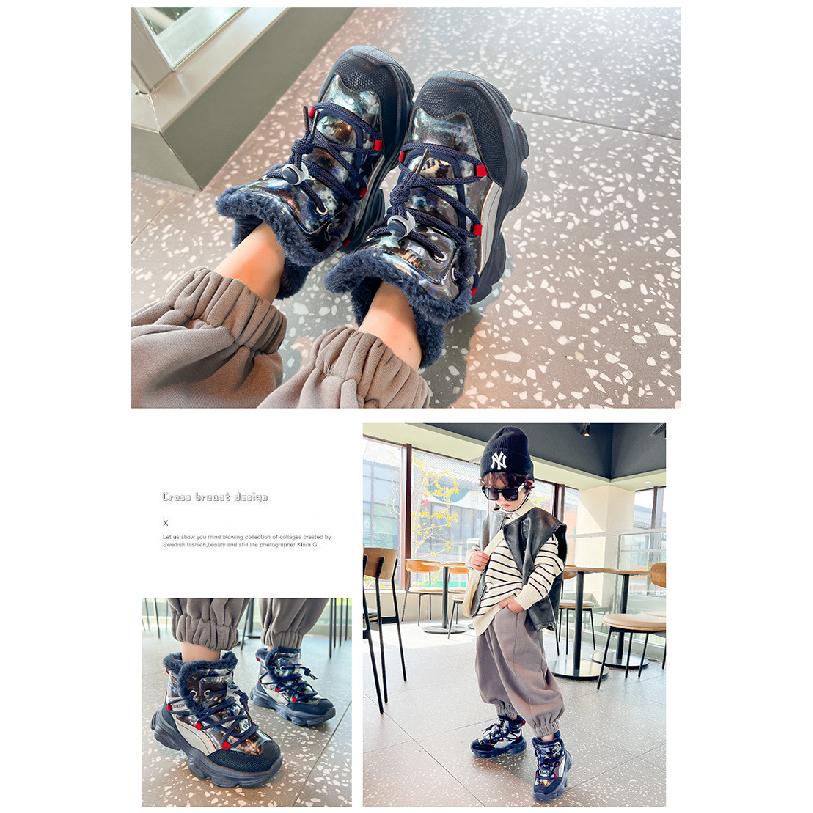 Girls' Fleece-Lined Sneakers Children's Winter Thick Cotton Shoes New Boys' Snow Boots Big Kids' Thickened Cotton Boots
