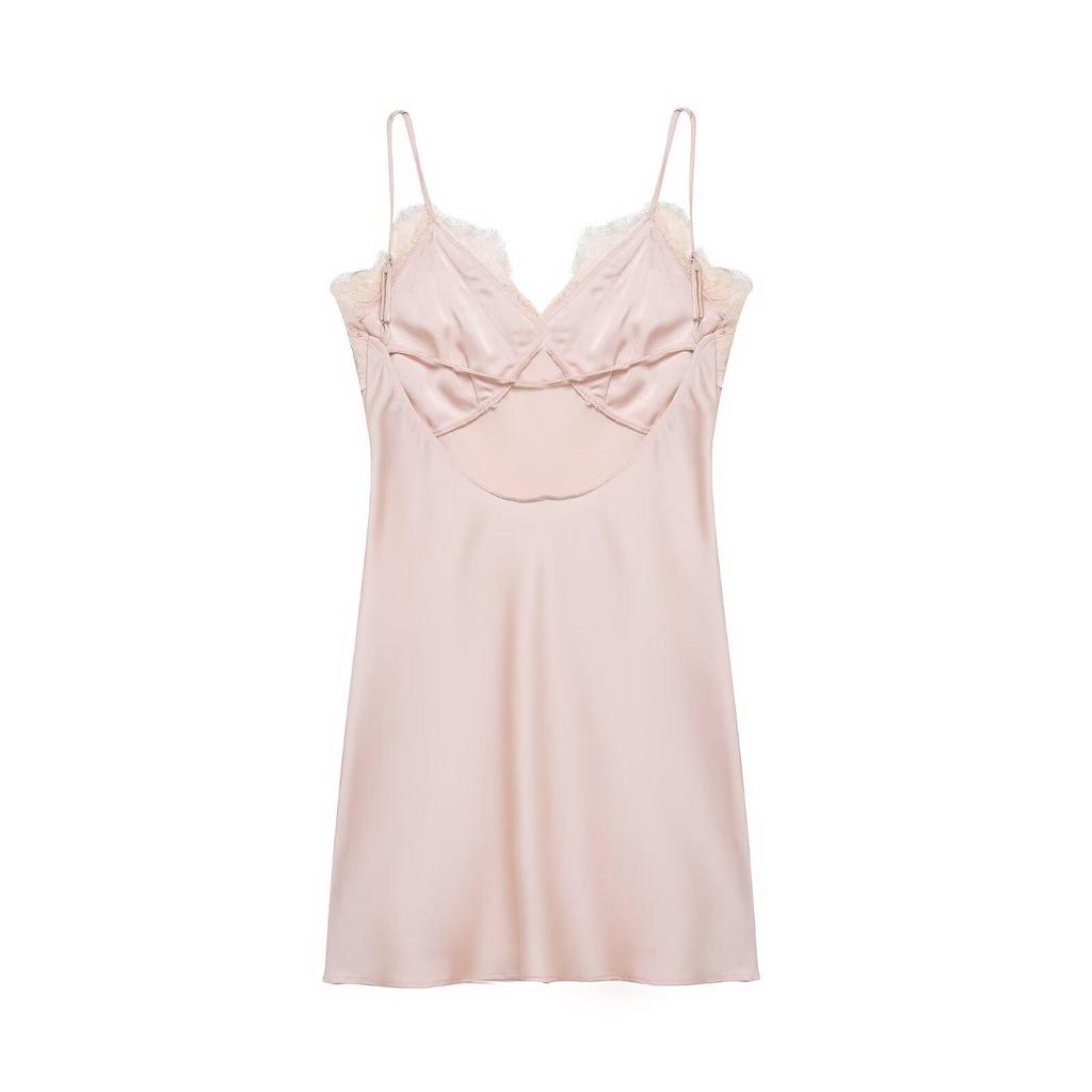 2026 European Style Women's Lace Patchwork Silk Camisole Dress