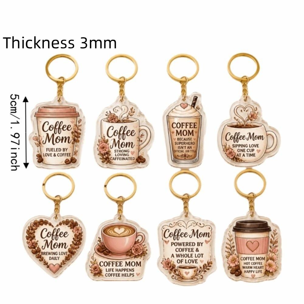 8pcs Colorful Mini Key Chains Acrylic Bag Charm Key Ring New 2D Flat Acrylic Keychain Set Gift
