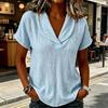 Women V-Neck T-Shirt Short Sleeve Solid Color Summer Blouse Loose Fit Fashionable Collared Casual Tee for Work Party Date Wear