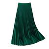 Women Midi Skirt Elastic High Waist Satin Pleated Skirt Solid Color Long Skirt Work Leisure Daily Wear