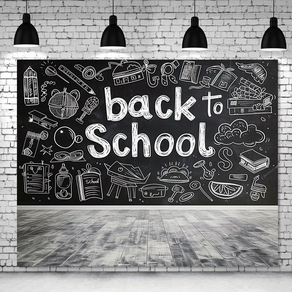 Back to School Blackboard Photo Background Party Wedding Birthday Live and Decorative Use Black and White Retro Design