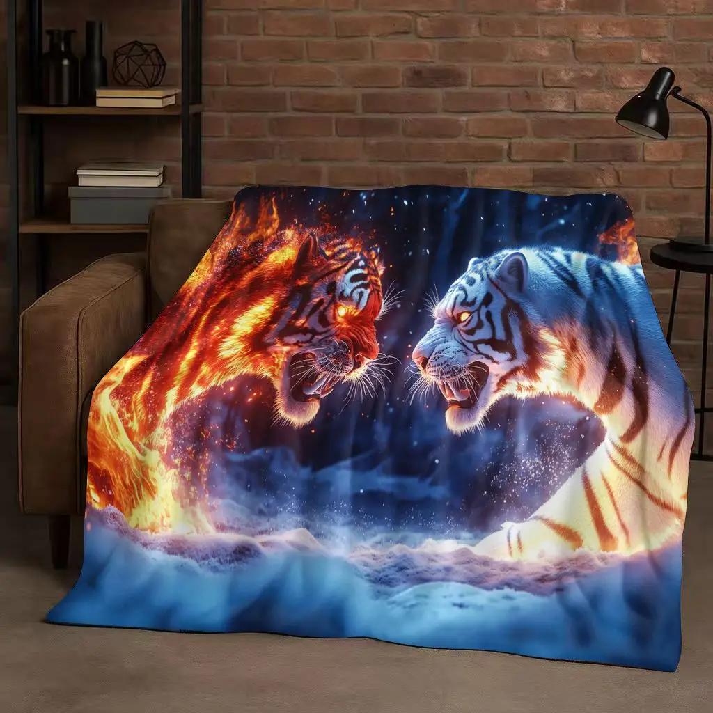 26 Style Tiger Lion Beast Art Cartoon Flannel Blanket,Ultra Soft Warm Plush Throw for Home Bedroom Bed Sofa Cover Office Travel