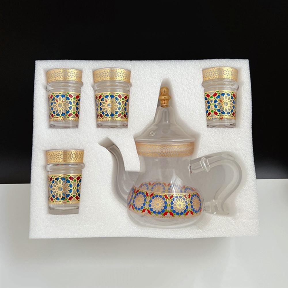

5-piece set, Middle Eastern style glass teapot tea cup, Light Luxury cold teapot glass gift box packaging set, Morocco gift set Five-piece Set