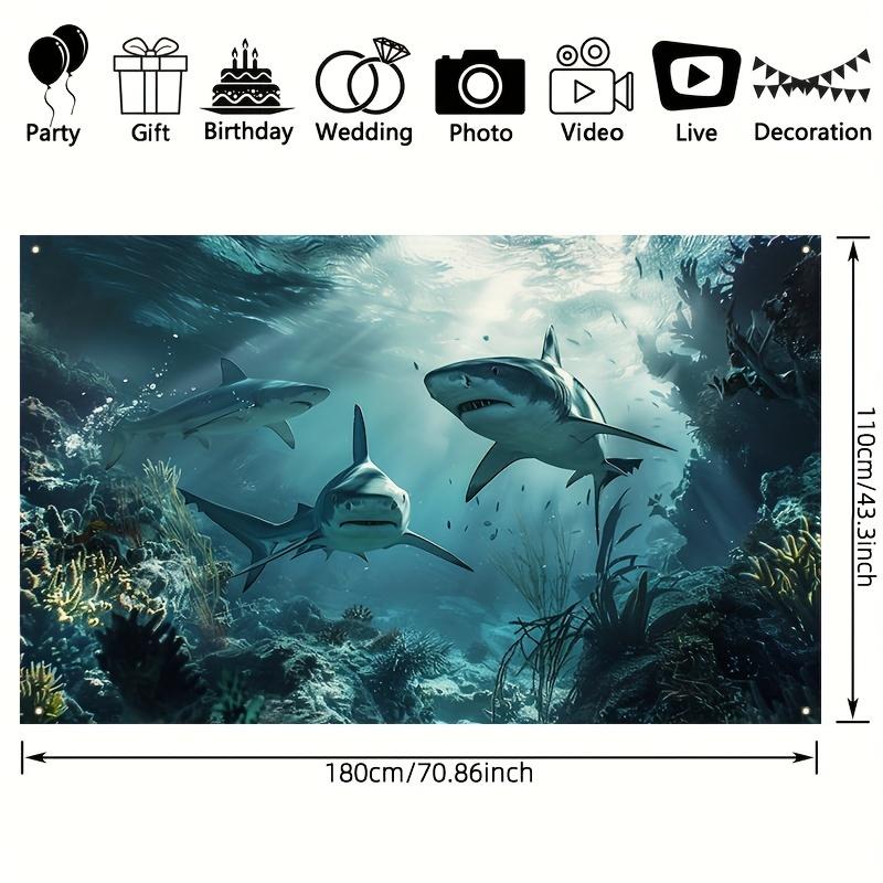 1pc Oceanic Sharks Underwater Banner, Party, Graduation Ceremony, Wedding Photography Background No Electricity Required