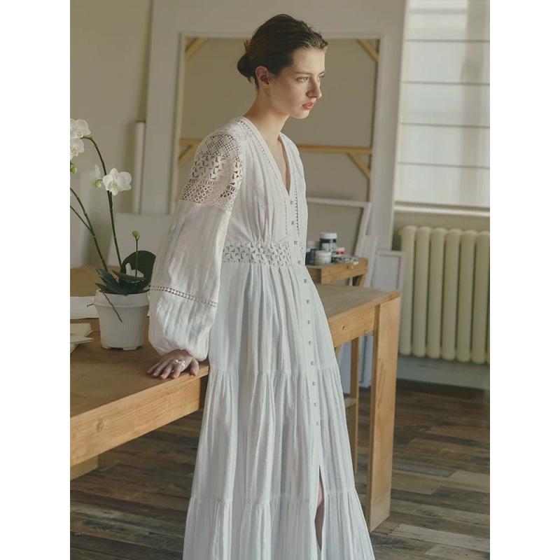

White French Elegant Slimming Long Dress for Women - Spring/Summer 2025 Collection XL белый
