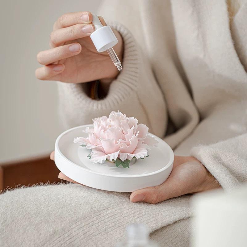 Hand-Made Porcelain Peony Diffuser Incense Burner Luxury Floral Essential-Oil Stone Re-Usable Home Fragrance & Gift Décor