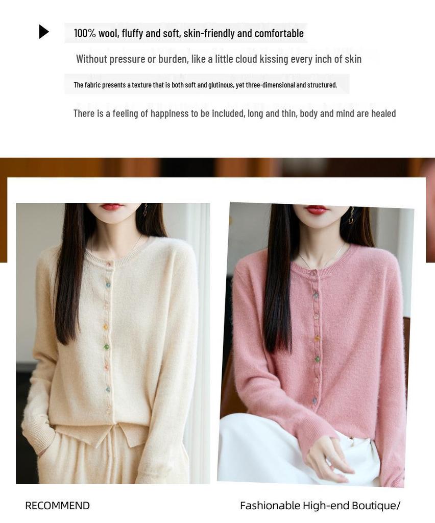 Women's High-End Wool Knit Cardigan: Autumn Round Neck, Loose Long Sleeve Sweater