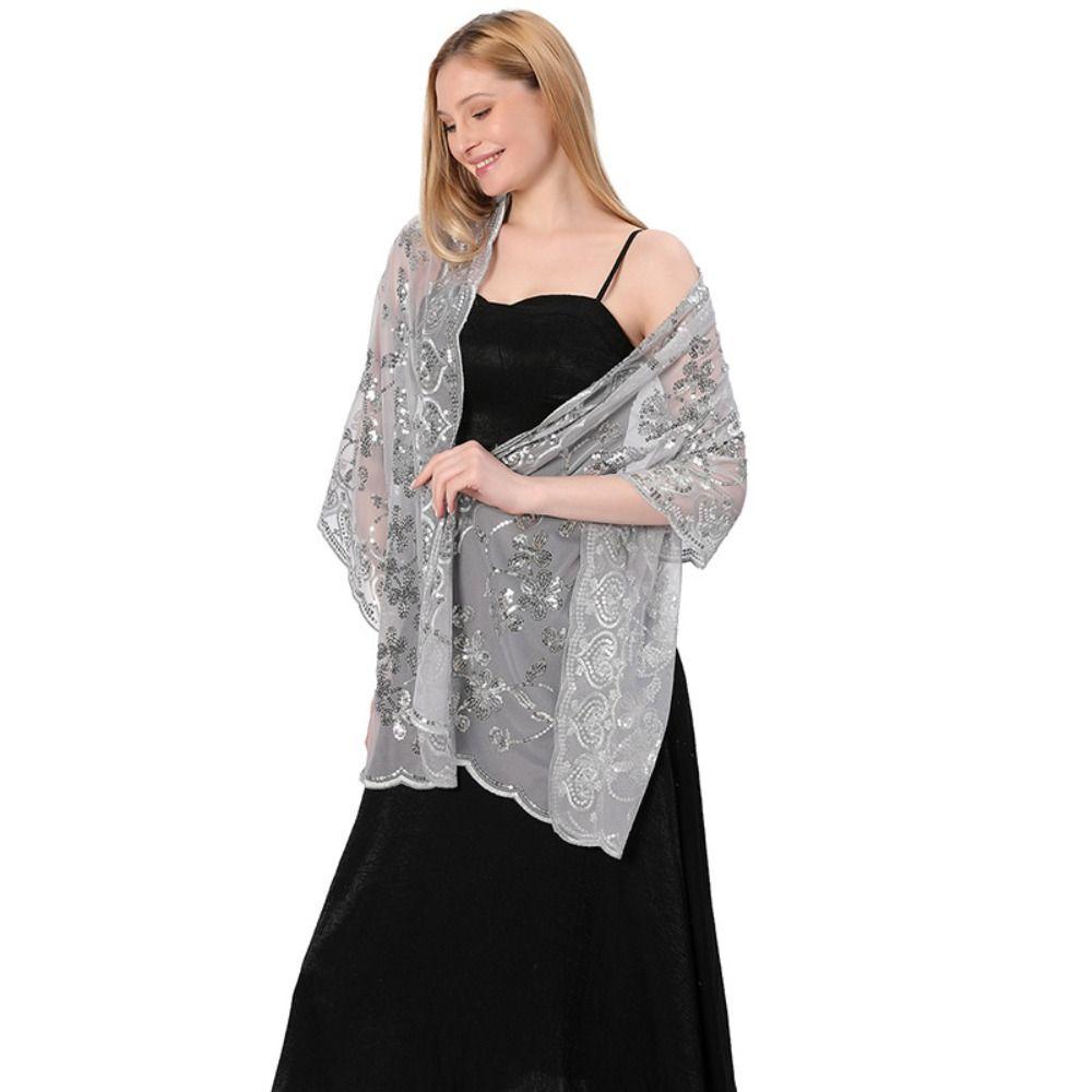 Tulle Tassel Wrap Hollow Out Evening Dress Scarf Embroidery Sequins Shawls Belly Dancing Belt