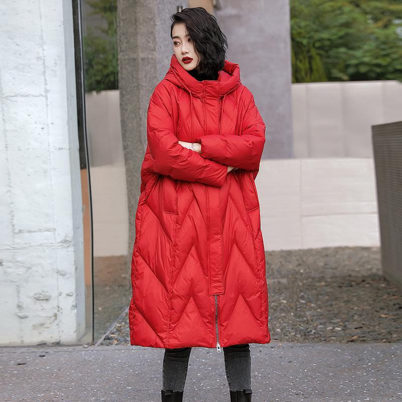 

New Fashion Down Jacket Women s Medium and Long Winter Over Knee Retro Ethnic Style Thickened Hooded Jacket Large Size M