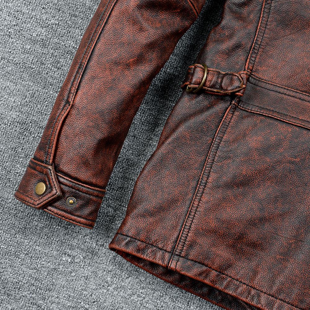 Vintage Red Brown M65 Hunting Jackets Black Genuine Cowhide Men Leather Jacket Pockets Men's Cow Coat Autumn