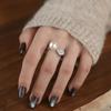 French Retro Pearl Zircon 999 Sterling Silver Adjustable Ring  for Women Temperament Wedding Party Jewelry Accessories