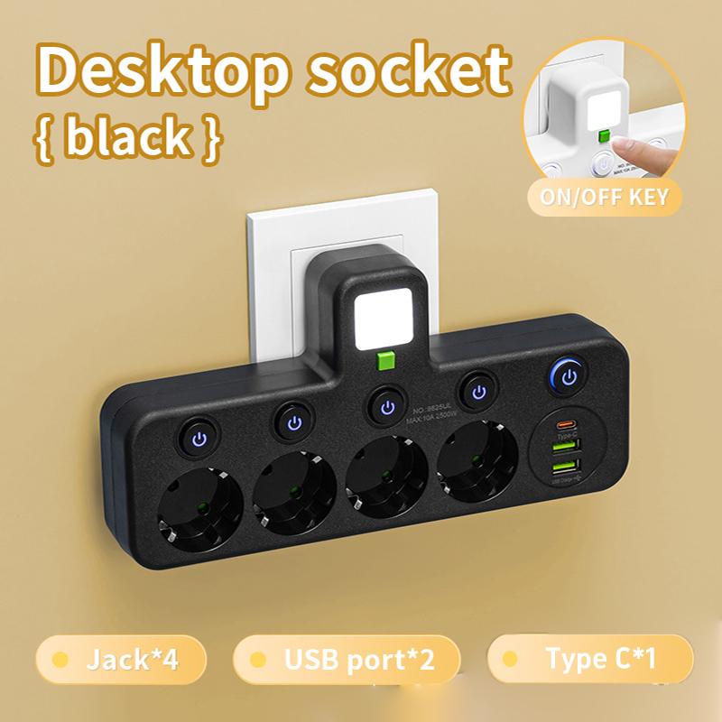 Eu Plug 3/4/5 Ac Outlet Power Strip Multiprise Wall Socket Universal Network Filter Usb Cherger Separate Switch Light Adapter Set