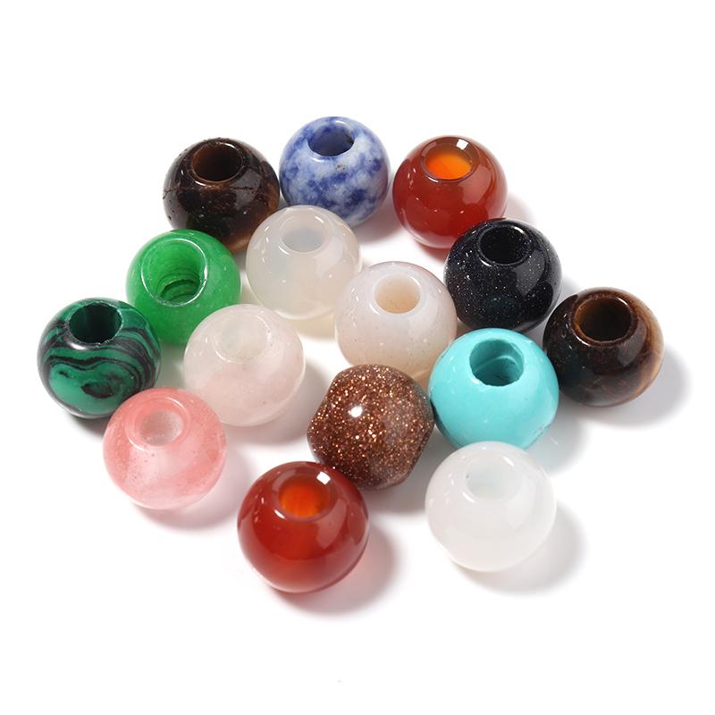 5pcs/lot Natural Stone Big Hole Beads Agate Jade Tiger Eye Turquoise Loose Beads For DIY Handmade Bracelet Earrings Accessories