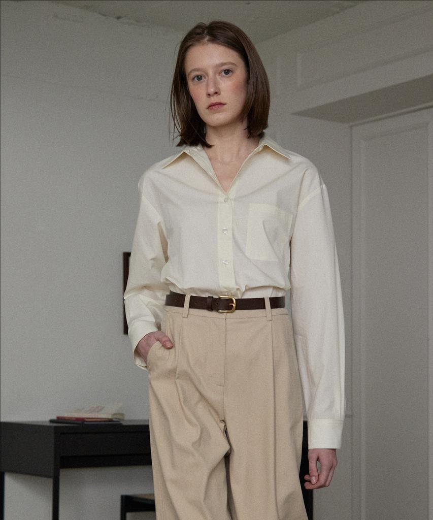 STEP AROUND Classic Solid Shirt_Cream