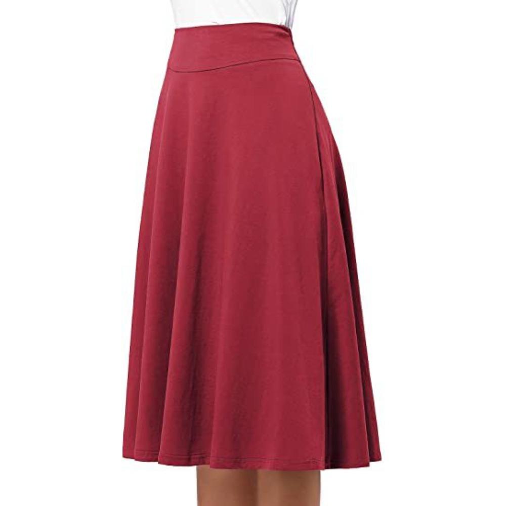 Women's High Waist A‑Line Midi Skirt Flared Knit Midi Skirt Elegant Commuter Casual Wear