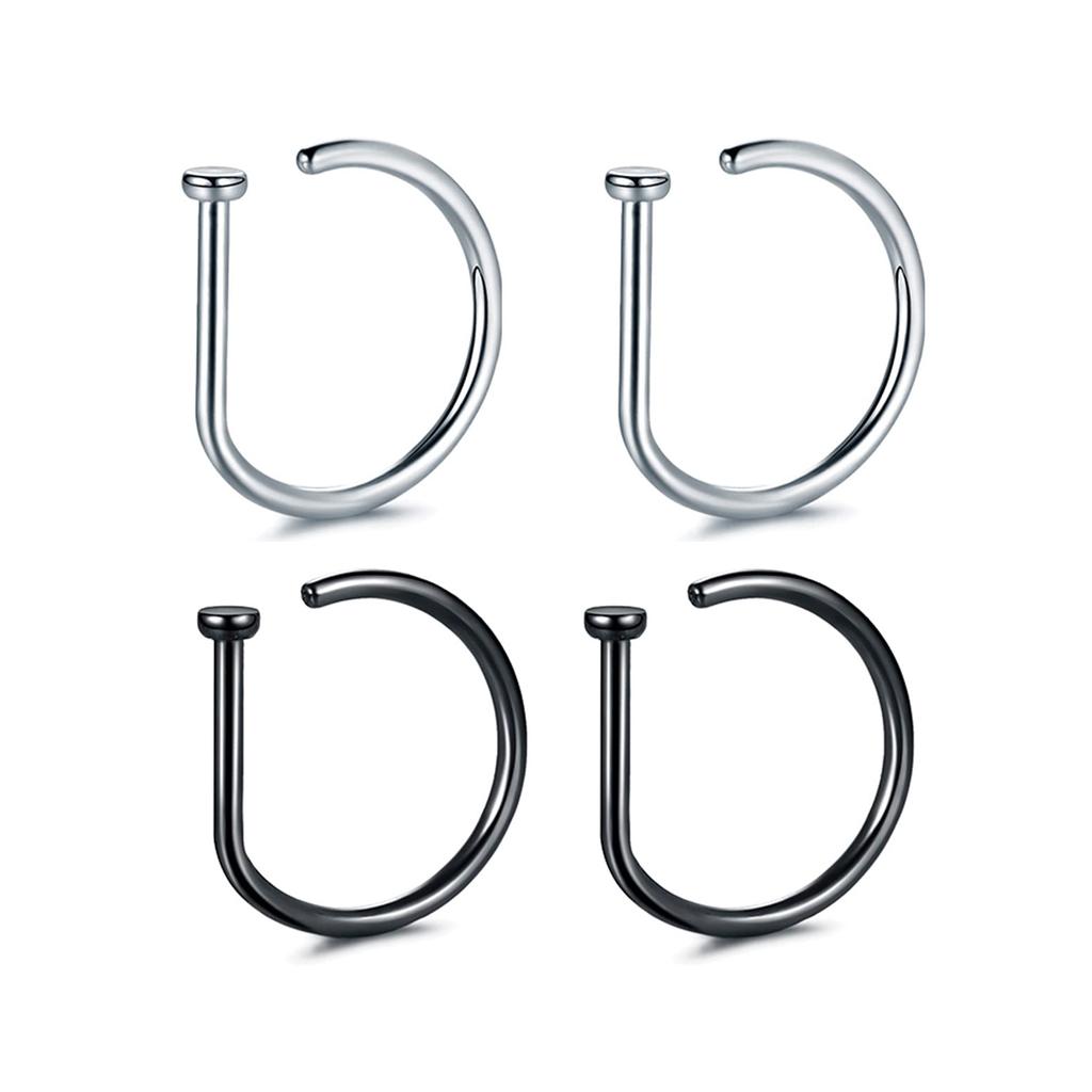 Fake Nose Ring Hoop Lip Labret Ring for Women Non Pierce Hoop Nose Ring Septum Hoop Ring Tragus Rook Ring Non Piercing Jewelry