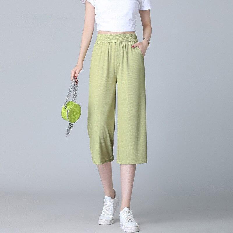 2022 Summer Fashion Chic Slim Fit Wide Leg Trousers Solid Casual Elastic High Waist Loose High Street Trend Capris Pants Women