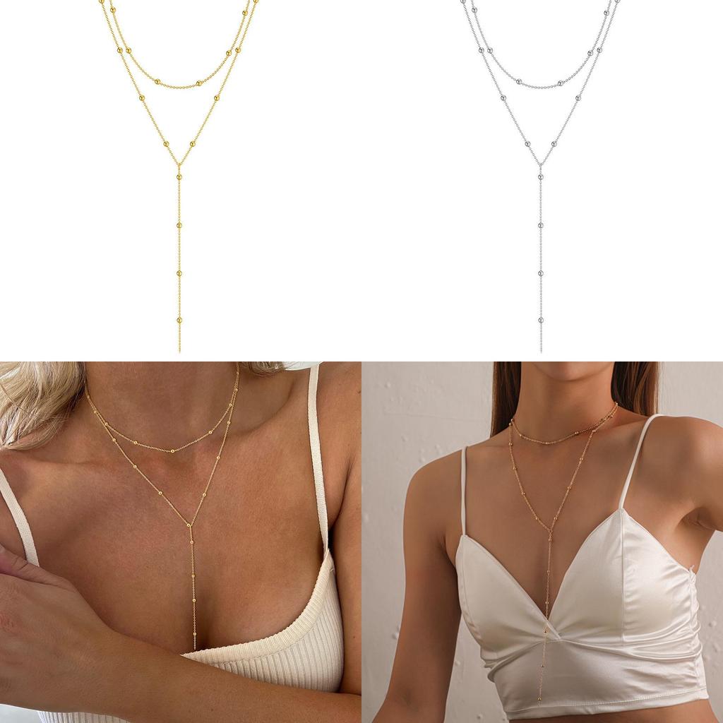 Minimalist Simple Alloy Long Chain Necklace With Tassel For Casual Office Wear