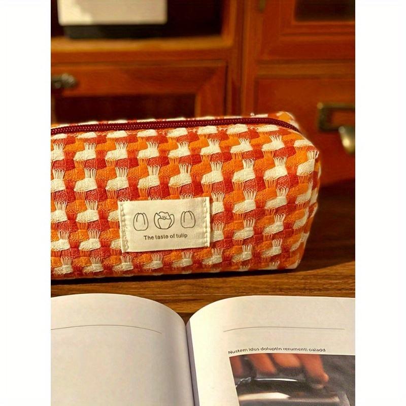 Svěží a jednoduché pouzdro na tužky s růžovým květinovým potiskem, vysoce atraktivní úložná taška na stolní papírnictví, kosmetická taštička v přírodním stylu