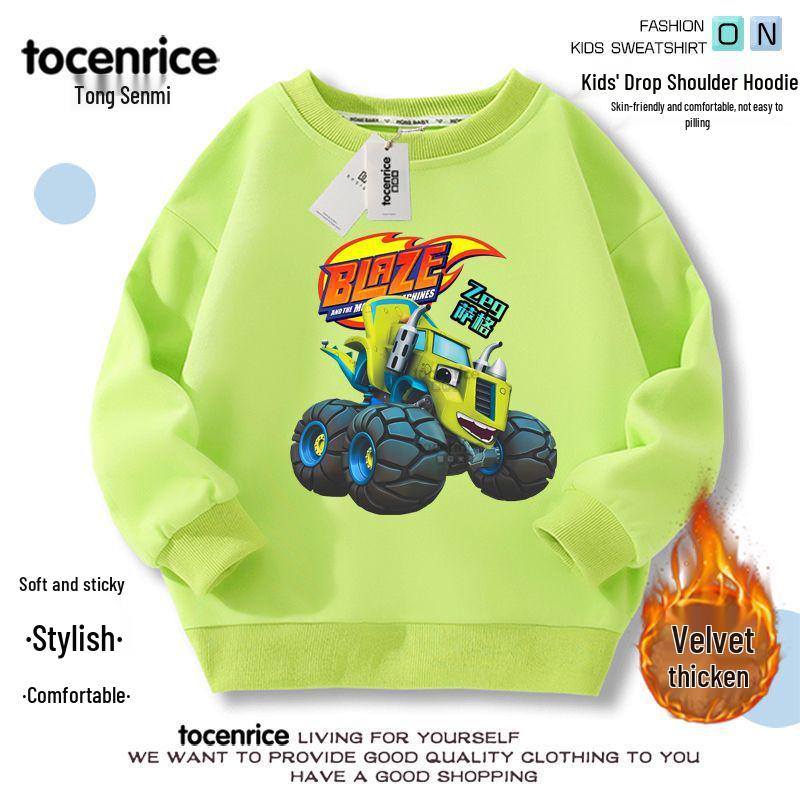 

2026 New Boys Fleece-Lined Cartoon Print Sweatshirt - Autumn/Winter Long Sleeve Trendy Children s Top 140 (Height 130-140cm)