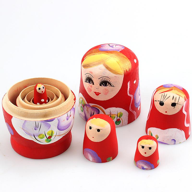 Popular Wooden Handicraft Russian Nesting Dolls: Set of 5 Cartoon-Style Handmade Dolls