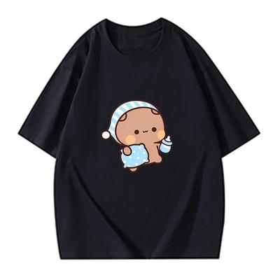 Couple Shirts Kawaii Cute BuBu Panda Going To Sleep with DuDu Bear Graphic T-shirt Funny Cotton Women Unisex Clothes Short-sleeve