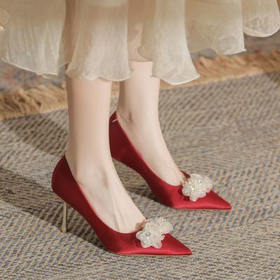 Women's Shoes Wedding High Heels Are Not Tired Silk Shoes Thin Heels Thin Women's Shoes Versatile Pointed Single Shoes