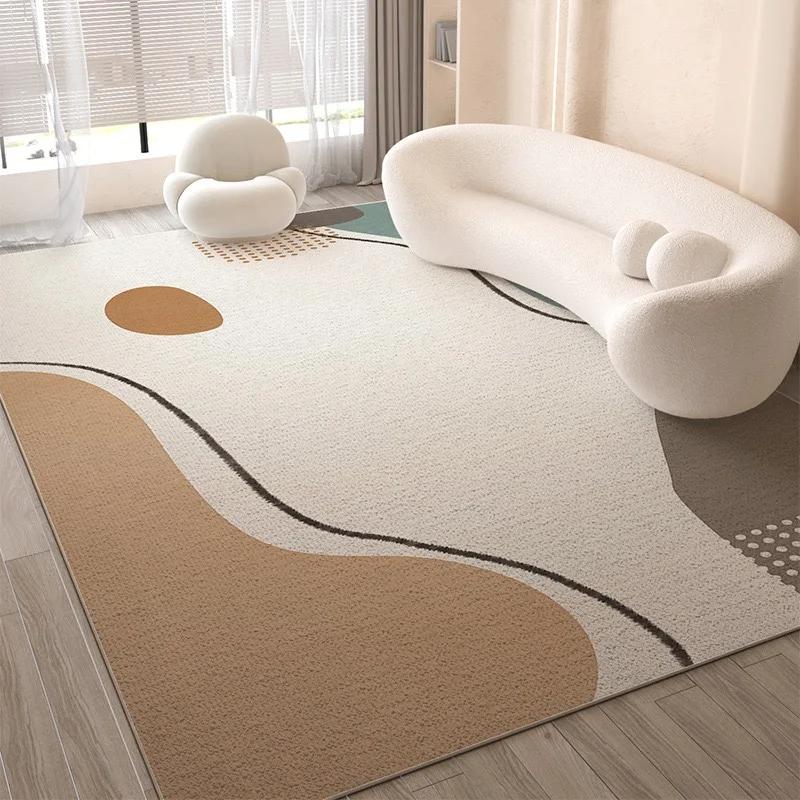 Cream Style Line Living Room Floor Mat, Large-Sized Sofa, Coffee Table Blanket, Bedroom Carpet, Home Decoration