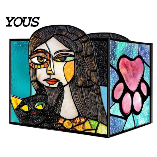 Multi Purpose Desktop Organizer Stained Glass Style Pen Holder, Unique Acrylic Organizer, 3D Exquisite Art Ornament Embossed Relief Pattern
