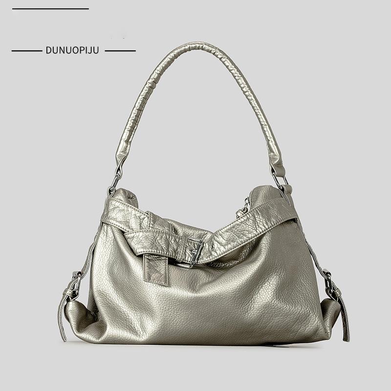 Large Capacity Soft Leather Tote Bags For Women Vintage Y2k Punk Bags Ladies Travel Commuting Handbags Motorcycle Crossbody Bag
