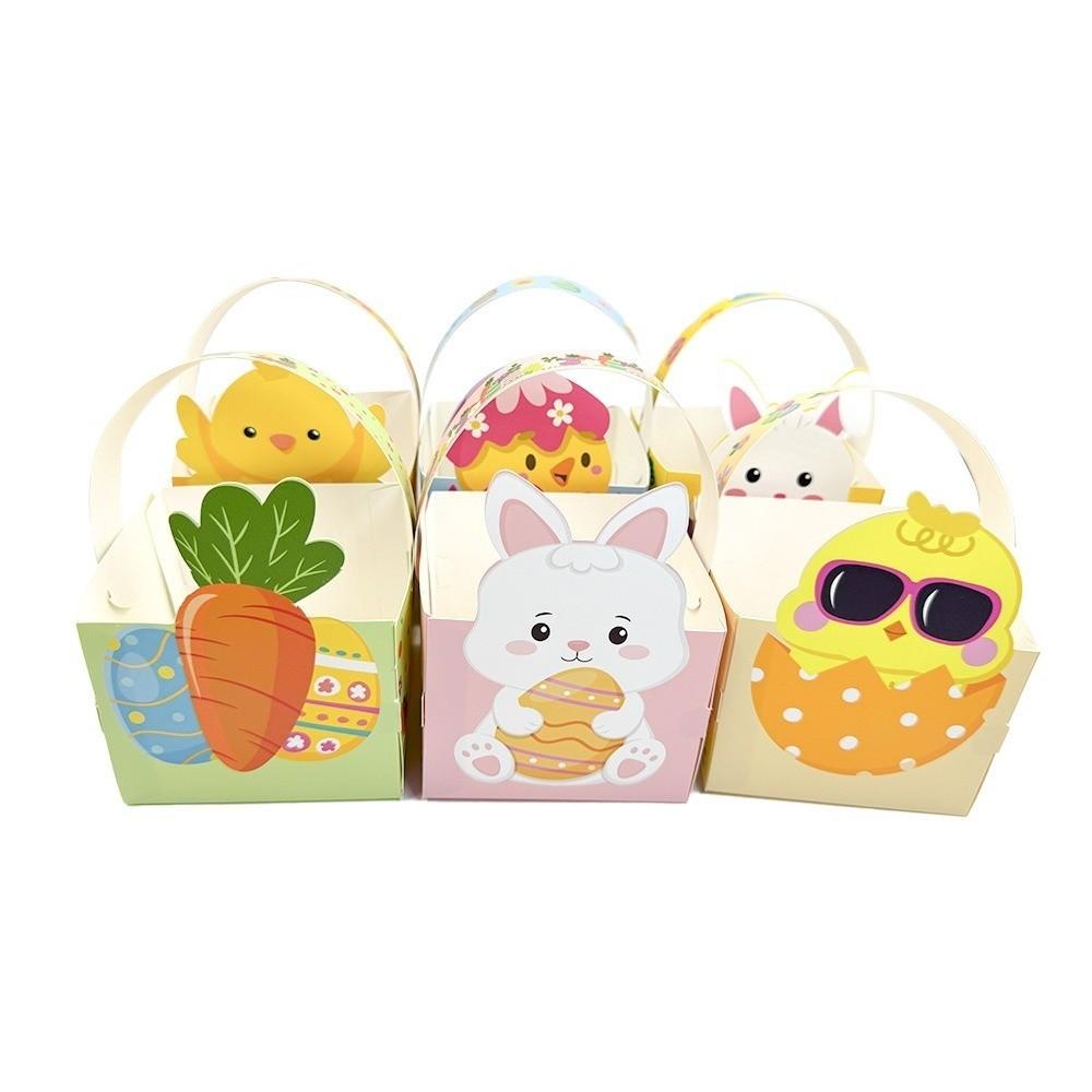 6pcs Egg Rabbit Carrot Basket Gift Box with Handle Easter Paper Boxes  Spring Parties