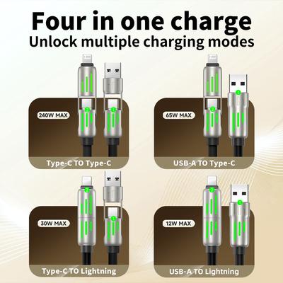 Type C Data Cable Professional Flexible Colorful Breathing Lights USB C To USB C Cable Round Shell for Laptops for Computers