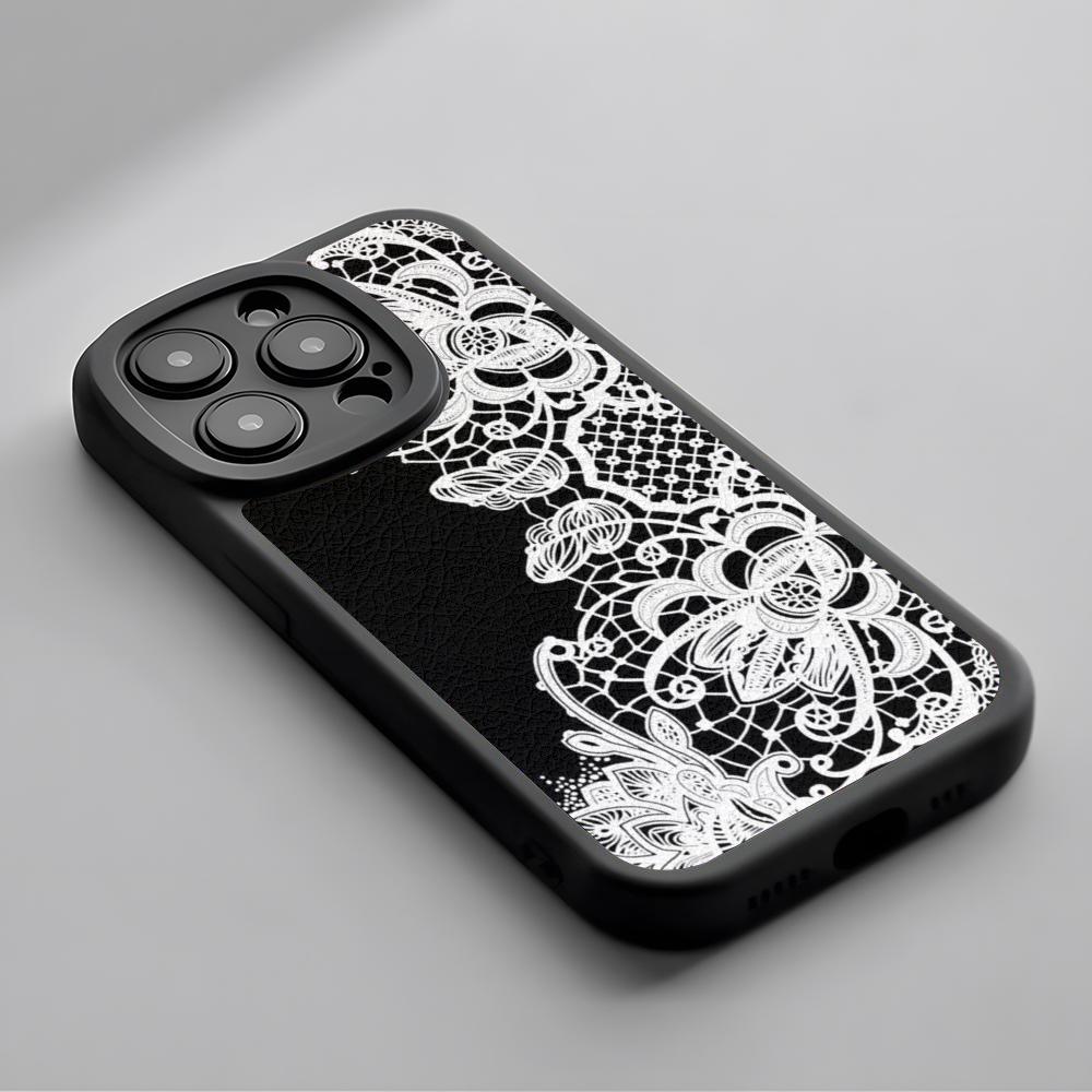 

Чехол для телефона с узором «Черное кружево» Для iPhone 16 15 14 13 12 11 Plus Pro Max Силиконовый чехол из кожи ягненка черный iPhone 13 Pro Max