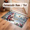 Christmas Winter Theme Crystal Velvet Floor Rug Personalized Custom Name Text Warm Carpet Home Decoration