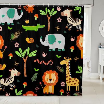 Cute Animals Shower Curtain for Bathroom Decor 72" X 72" Kids Lion Giraffe Elephant Monkey Zebra Bath Curtain Cartoon Bathroom