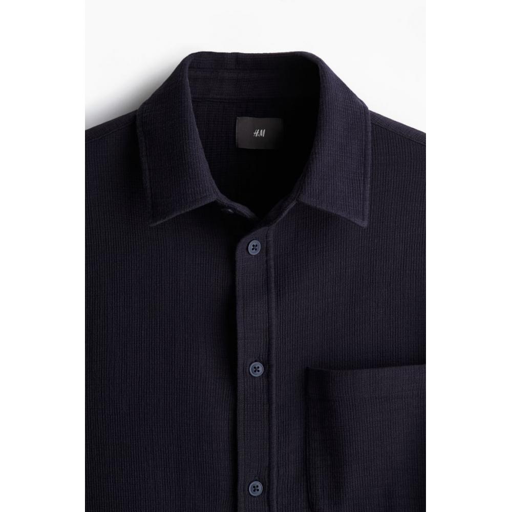 H M Textured Weave sHirt Regular Fit Navy Blue