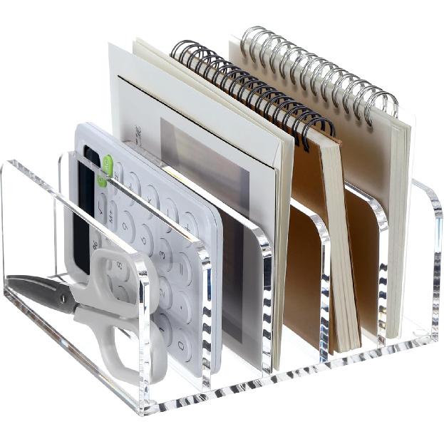 SANRUI Acrylic Mail File Organizer Sorters for Desk, 3 Upright Compartments Laddered Clear Desktop Vertical Letter Holder, Multifunction Envelope